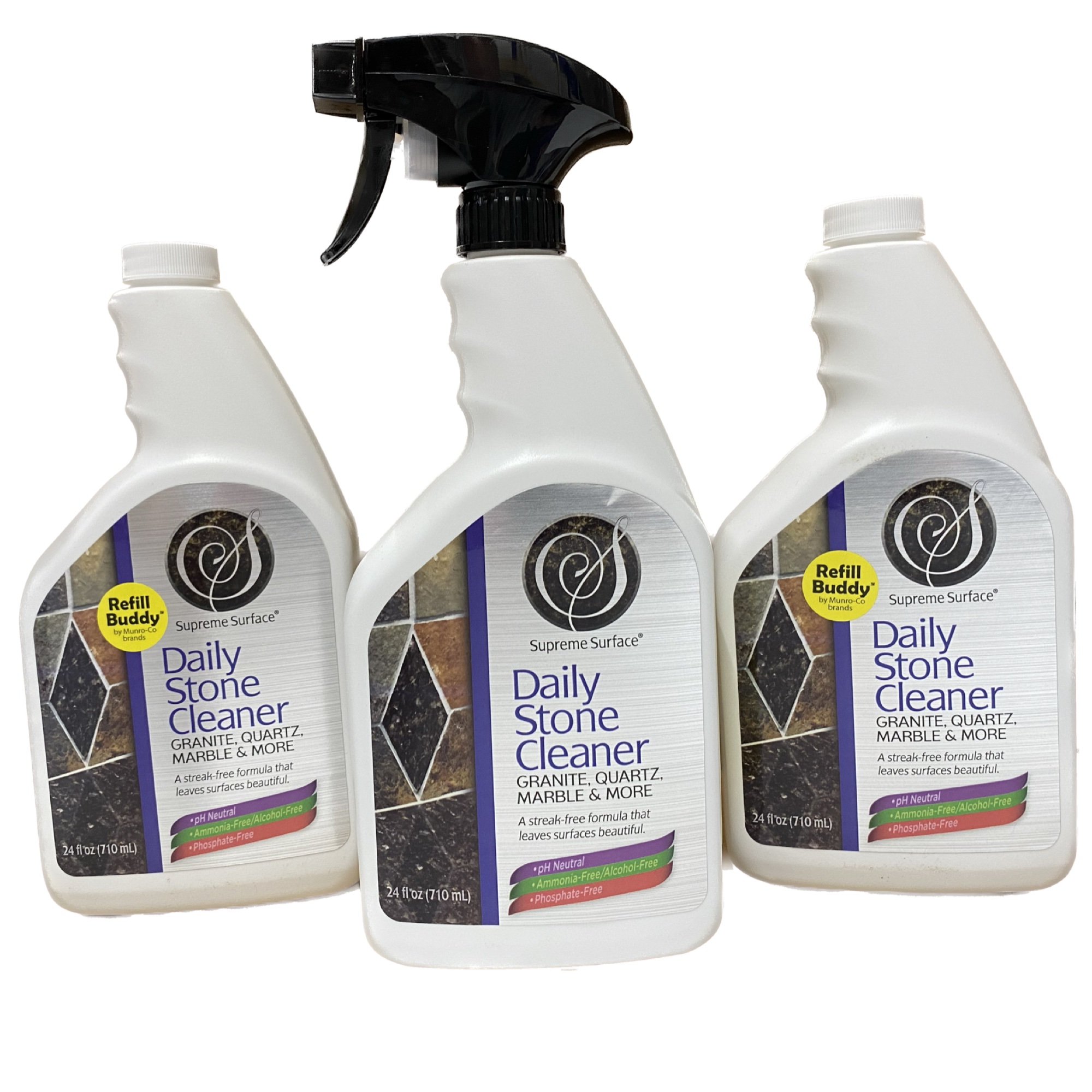supreme surface daily stone cleaners for granite quartz marble and more, 24oz spray with 24oz refills