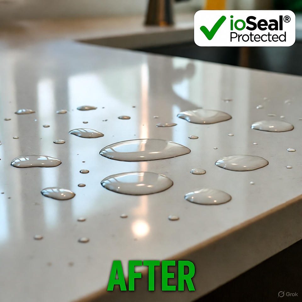 White quartz – water beads and wipes clean – WITH ioSeal®