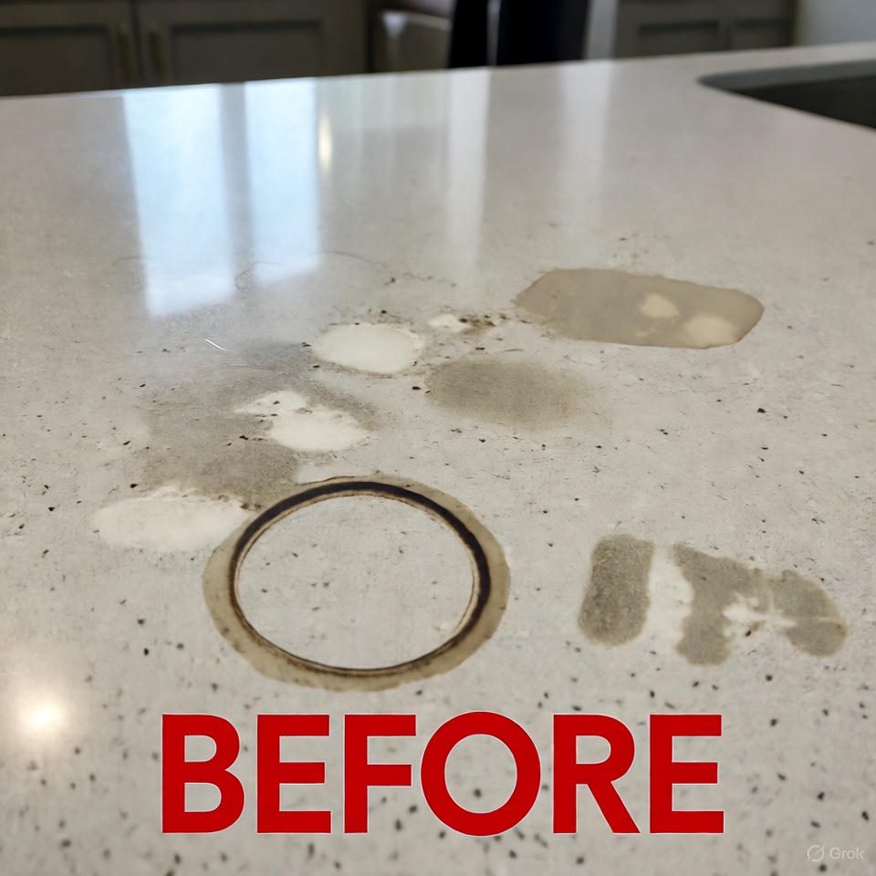 White quartz with water spots – WITHOUT ioSeal®