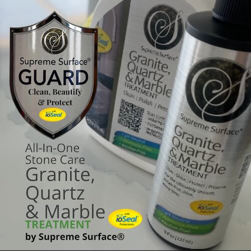 Supreme Surface RESET Step 1 bottle for deep cleaning and decontaminating luxury stone surfaces.