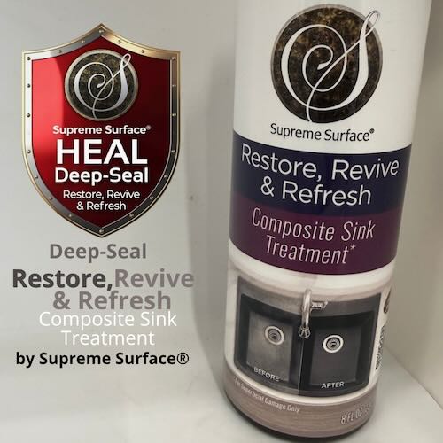 Supreme Surface RESET Step 1 bottle for deep cleaning and decontaminating luxury stone surfaces.